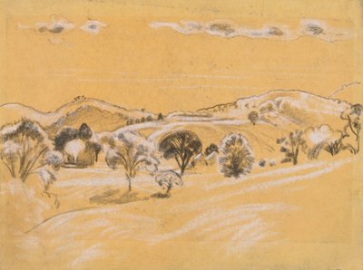 Landschaft in weißer und schwarzer Kreide aus dem Buch von A.B. Davies, Ausgabe -38, 50 von Arthur Bowen Davies